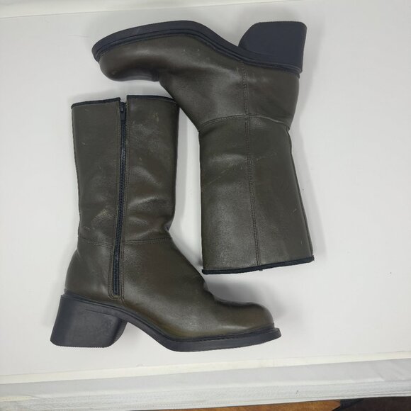 Vintage Roots Olive Green Leather Zipper Mod Boots EU 40 1/2 - Picture 3 of 8
